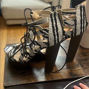 Aquazzura Black and White Strappy Heels